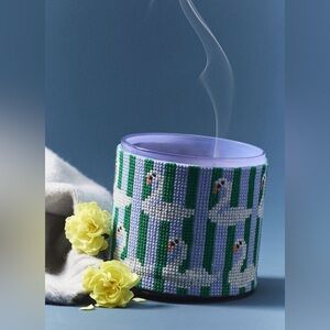 Anthropologie Needlepoint Wrapped Floral Golden Petals & Cashmere Candle, NWT